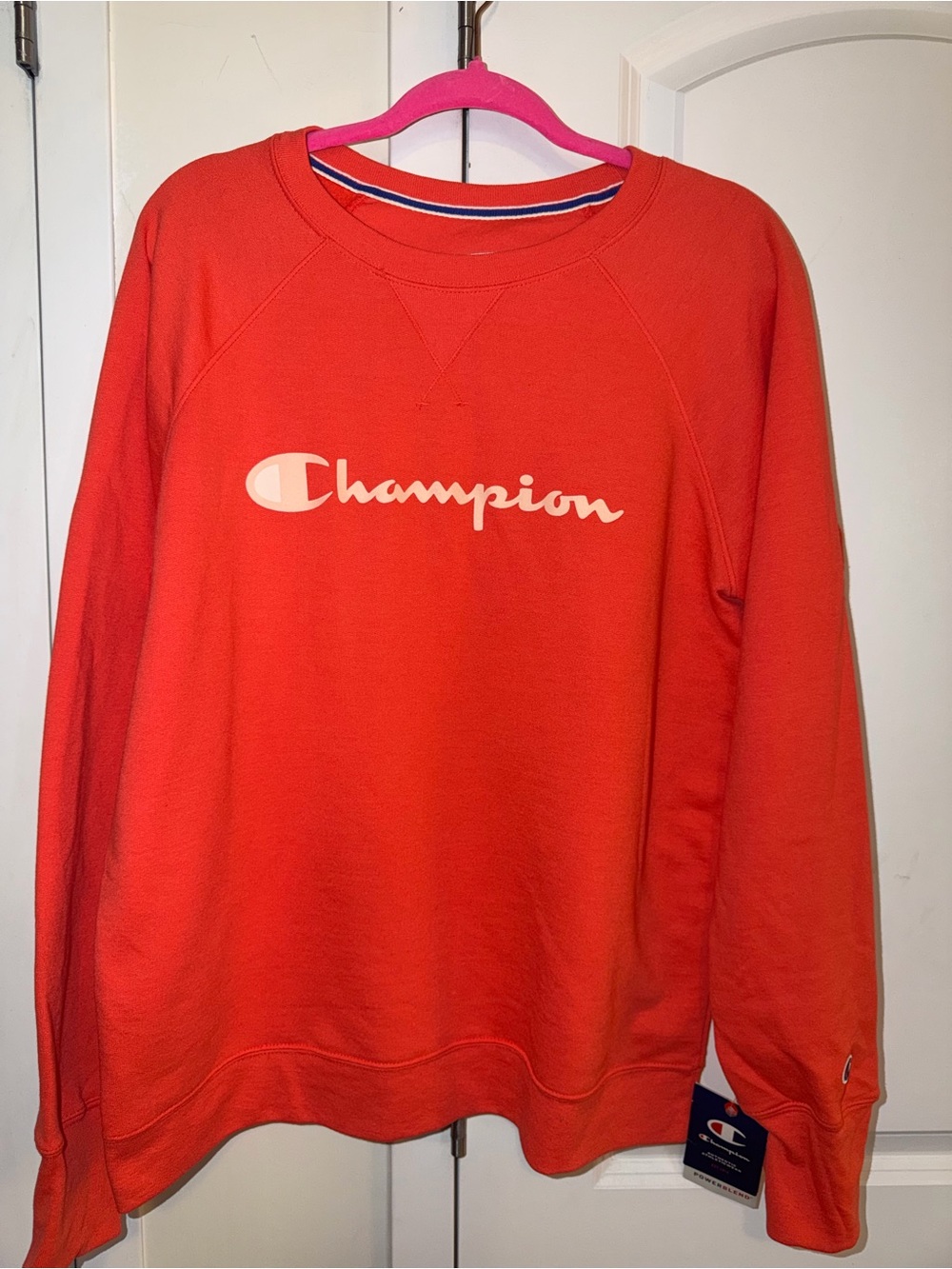 Champion Men's /Women Orange Crewneck Sweatshirt with White Script Logo